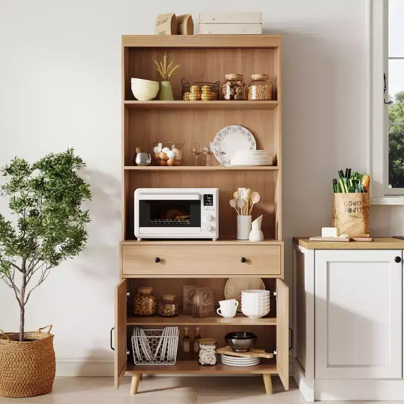 Étagère à Livres Grande 6 Niveaux avec Portes et Tiroir, Meuble de Rangement avec Étagères Ouvertes, Étagère à Livres en Bois Autonome de 184 cm pour Salon, Chambre