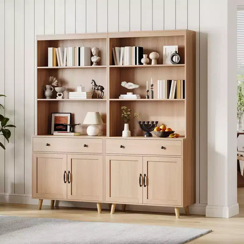 Étagère à Livres Grande 6 Niveaux avec Portes et Tiroir, Meuble de Rangement avec Étagères Ouvertes, Étagère à Livres en Bois Autonome de 184 cm pour Salon, Chambre