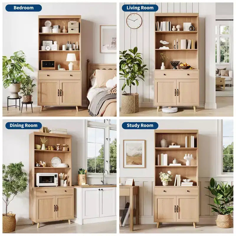 Étagère à Livres Grande 6 Niveaux avec Portes et Tiroir, Meuble de Rangement avec Étagères Ouvertes, Étagère à Livres en Bois Autonome de 184 cm pour Salon, Chambre
