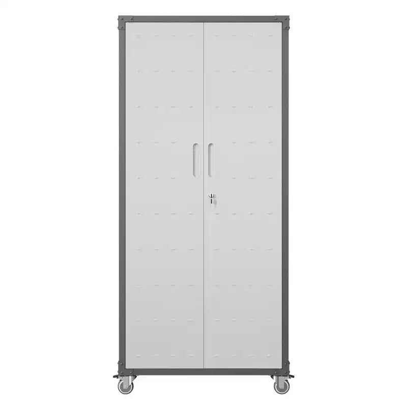 Armoire de garage robuste en acier 71H avec roulettes et serrure - Étagères réglables, portes battantes, organiseur mobile pour garage/maison/bureau/école