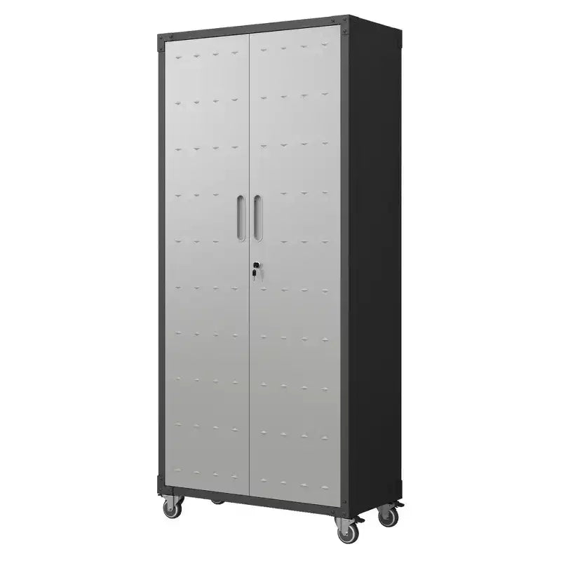 Armoire de garage robuste en acier 71H avec roulettes et serrure - Étagères réglables, portes battantes, organiseur mobile pour garage/maison/bureau/école