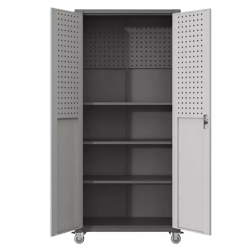 Armoire de garage robuste en acier 71H avec roulettes et serrure - Étagères réglables, portes battantes, organiseur mobile pour garage/maison/bureau/école