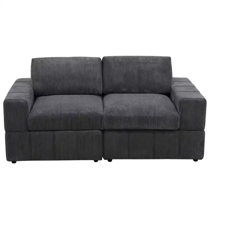 Gray Corduroy Living Room Double Armrests 2-Piece Loveseat Sofa