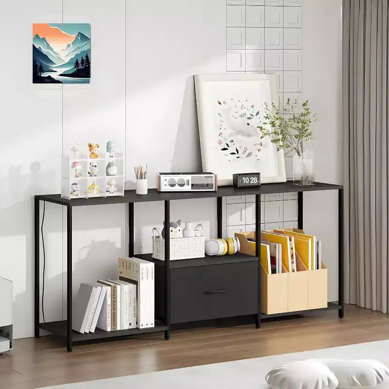 1 Metal Fabric Drawer TV Stand 55 in - Modern Entertainment Center, Versatile Storage Solutions, LED Light Feature, Compact and Practical