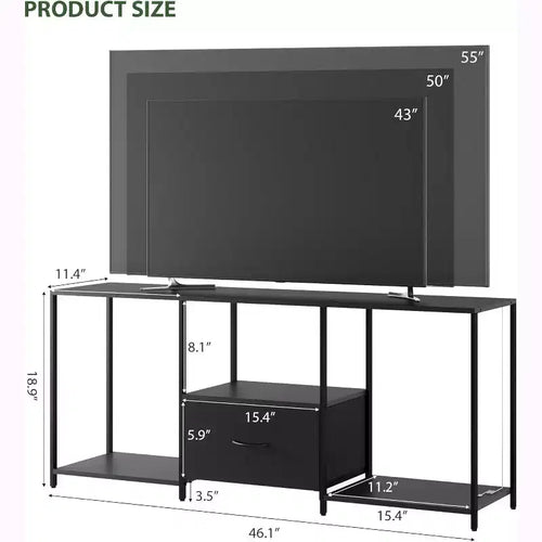 1 Meuble TV en tissu et métal 55 pouces - Centre de divertissement moderne, solutions de rangement polyvalentes, éclairage LED intégré, compact et pratique