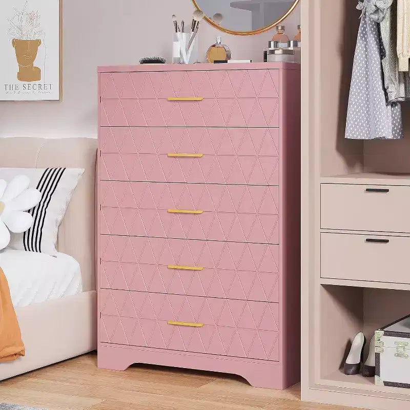 Commode haute en bois à 5 tiroirs pour chambre à coucher, commode en bois avec poignées dorées pour placard, meuble de rangement et tiroirs de rangement pour salon
