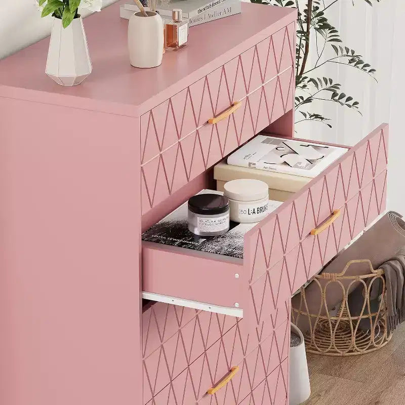 Commode haute en bois à 5 tiroirs pour chambre à coucher, commode en bois avec poignées dorées pour placard, meuble de rangement et tiroirs de rangement pour salon
