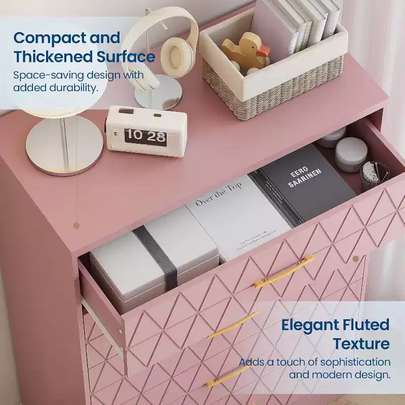 Commode haute en bois à 5 tiroirs pour chambre à coucher, commode en bois avec poignées dorées pour placard, meuble de rangement et tiroirs de rangement pour salon