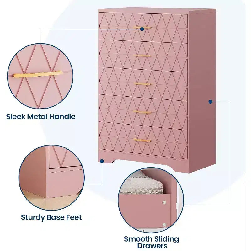 Commode haute en bois à 5 tiroirs pour chambre à coucher, commode en bois avec poignées dorées pour placard, meuble de rangement et tiroirs de rangement pour salon