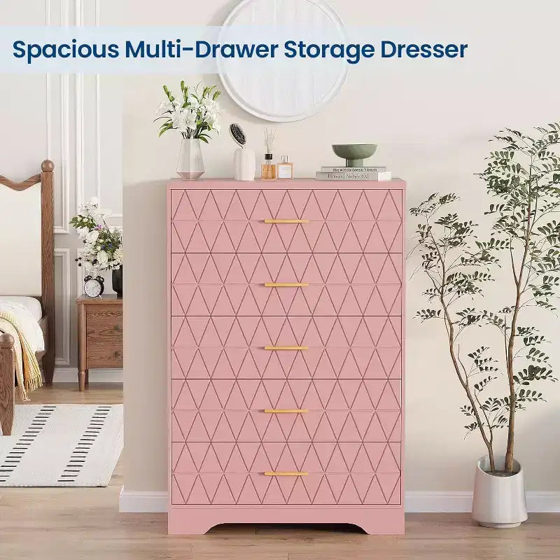 Commode haute en bois à 5 tiroirs pour chambre à coucher, commode en bois avec poignées dorées pour placard, meuble de rangement et tiroirs de rangement pour salon