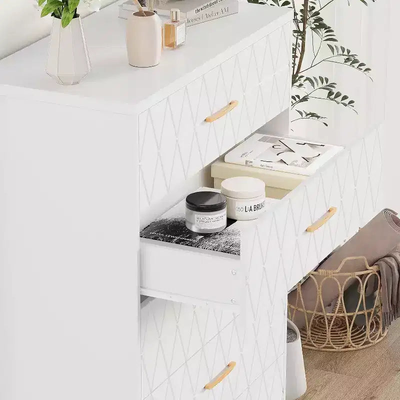 Commode haute en bois à 5 tiroirs pour chambre à coucher, commode en bois avec poignées dorées pour placard, meuble de rangement et tiroirs de rangement pour salon