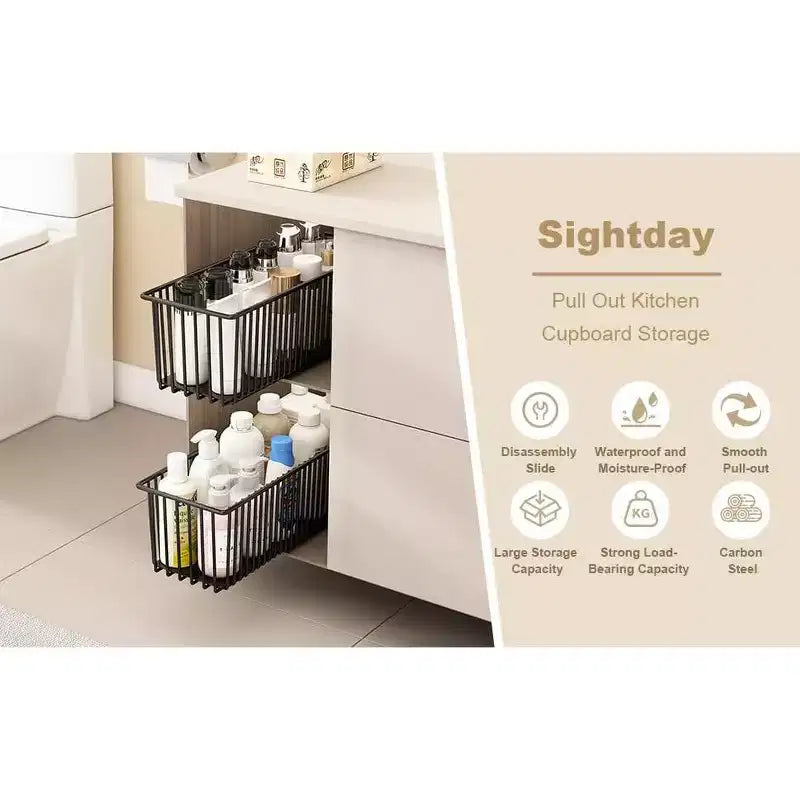 Organisateur d'armoire coulissant, tiroirs coulissants pour armoires de cuisine, organisateur d'armoire coulissant, étagères coulissantes de garde-manger (lot de 2)