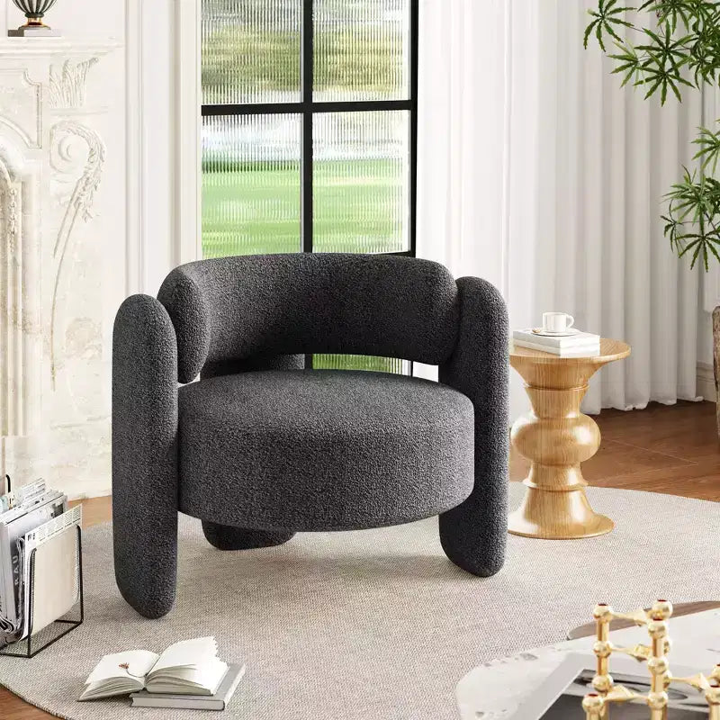 Modern Chenille Accent Armchair Mid-Century Upholstery, Round Corners for Living Room, Bedroom, Office, or CafeGrey