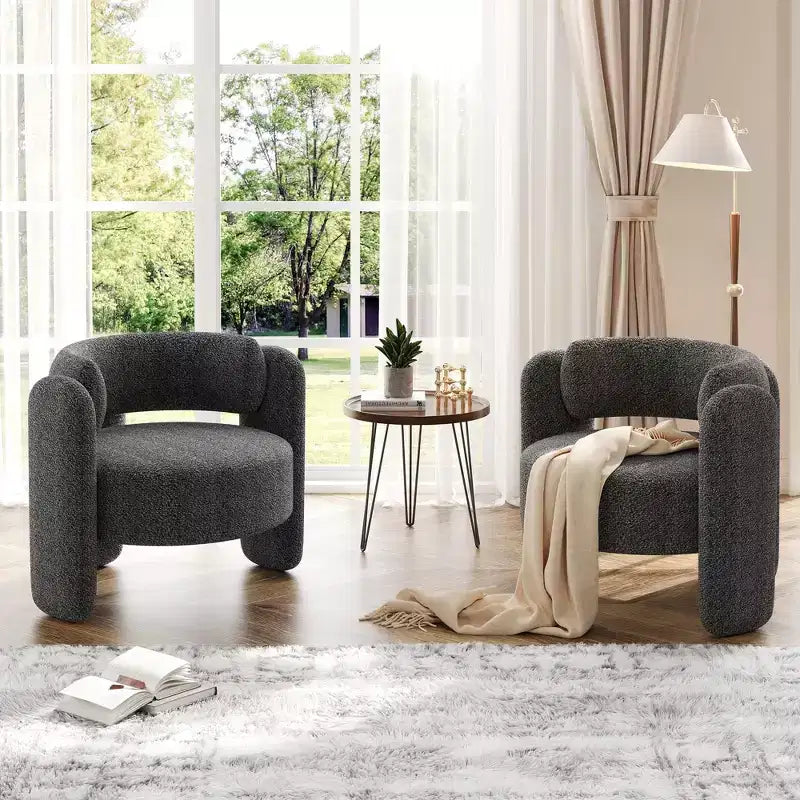 Fauteuil d'appoint moderne en chenille, revêtement d'inspiration Mid-Century, coins arrondis pour salon, chambre, bureau ou café, gris