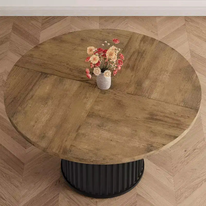 Table à manger ronde de 47 pouces pour 4 à 6 personnes, table de cuisine industrielle avec piétement central en métal ondulé pour salle à manger