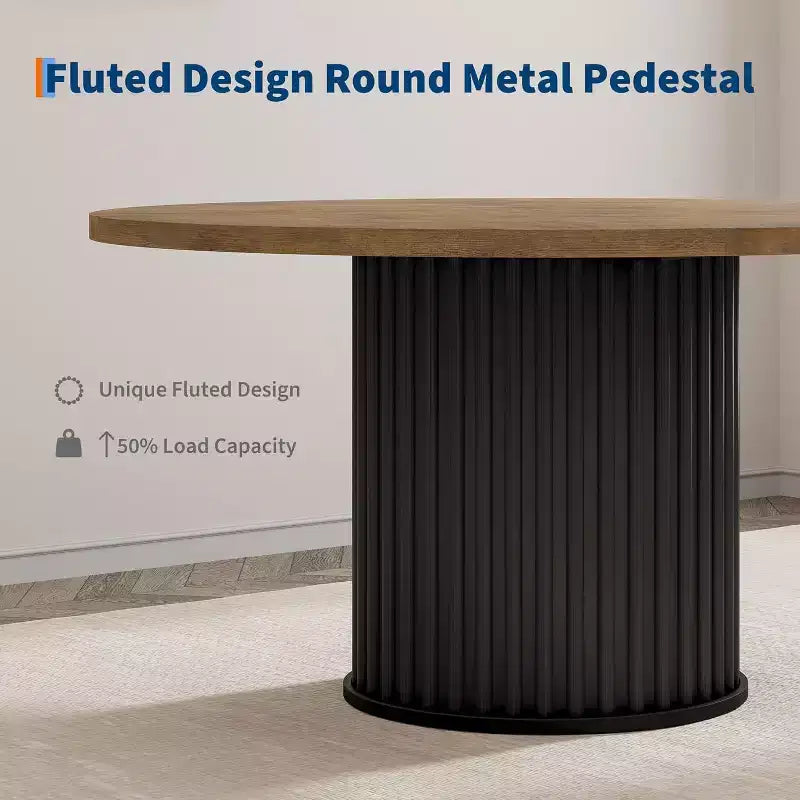 Table à manger ronde de 47 pouces pour 4 à 6 personnes, table de cuisine industrielle avec piétement central en métal ondulé pour salle à manger