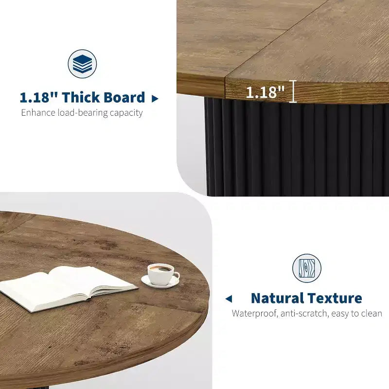 Table à manger ronde de 47 pouces pour 4 à 6 personnes, table de cuisine industrielle avec piétement central en métal ondulé pour salle à manger