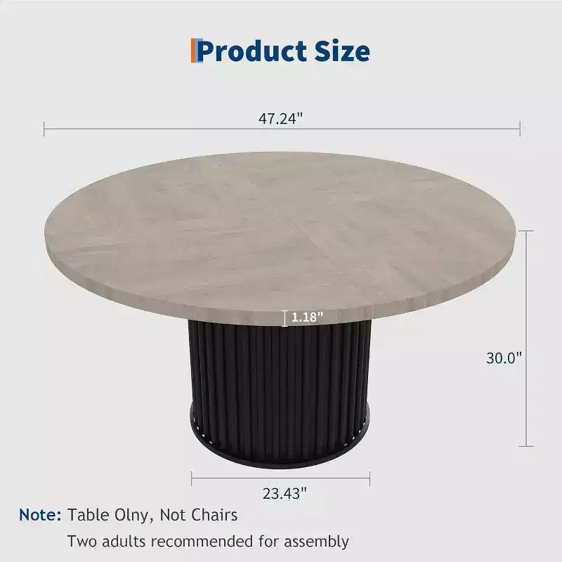 Table à manger ronde de 47 pouces pour 4 à 6 personnes, table de cuisine industrielle avec piétement central en métal ondulé pour salle à manger
