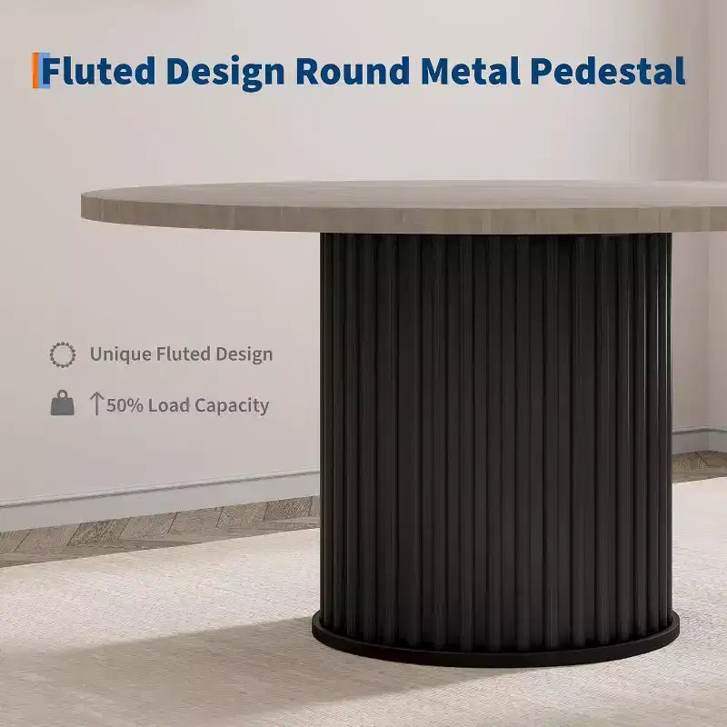Table à manger ronde de 47 pouces pour 4 à 6 personnes, table de cuisine industrielle avec piétement central en métal ondulé pour salle à manger