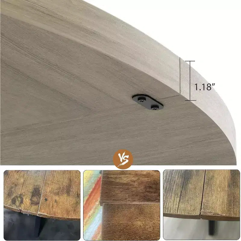 Table à manger ronde de 47 pouces pour 4 à 6 personnes, table de cuisine industrielle avec piétement central en métal ondulé pour salle à manger