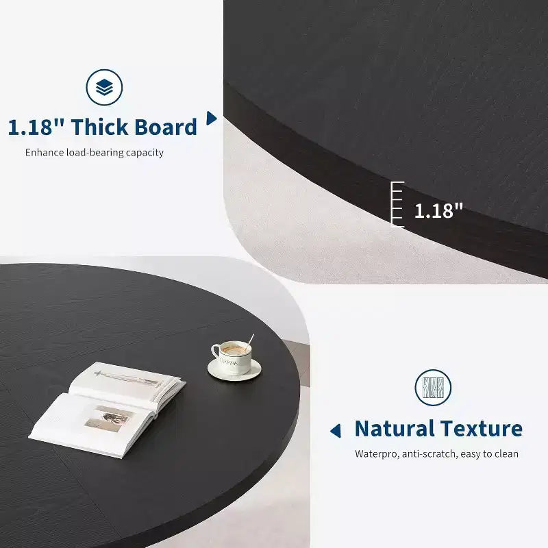 Table à manger ronde de 47 pouces pour 4 à 6 personnes, table de cuisine industrielle avec piétement central en métal ondulé pour salle à manger