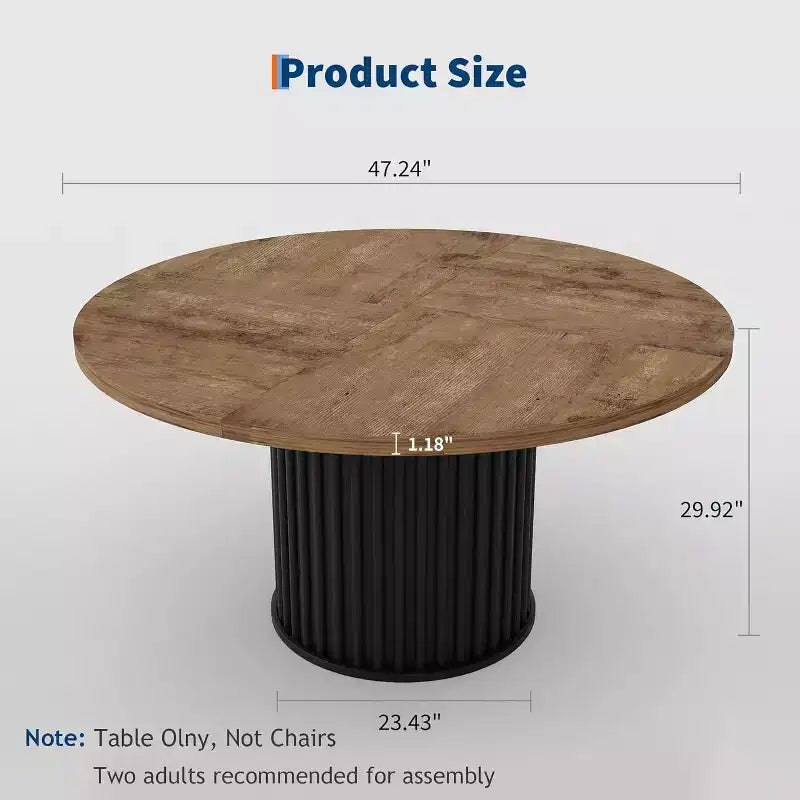 Table à manger ronde de 47 pouces pour 4 à 6 personnes, table de cuisine industrielle avec piétement central en métal ondulé pour salle à manger