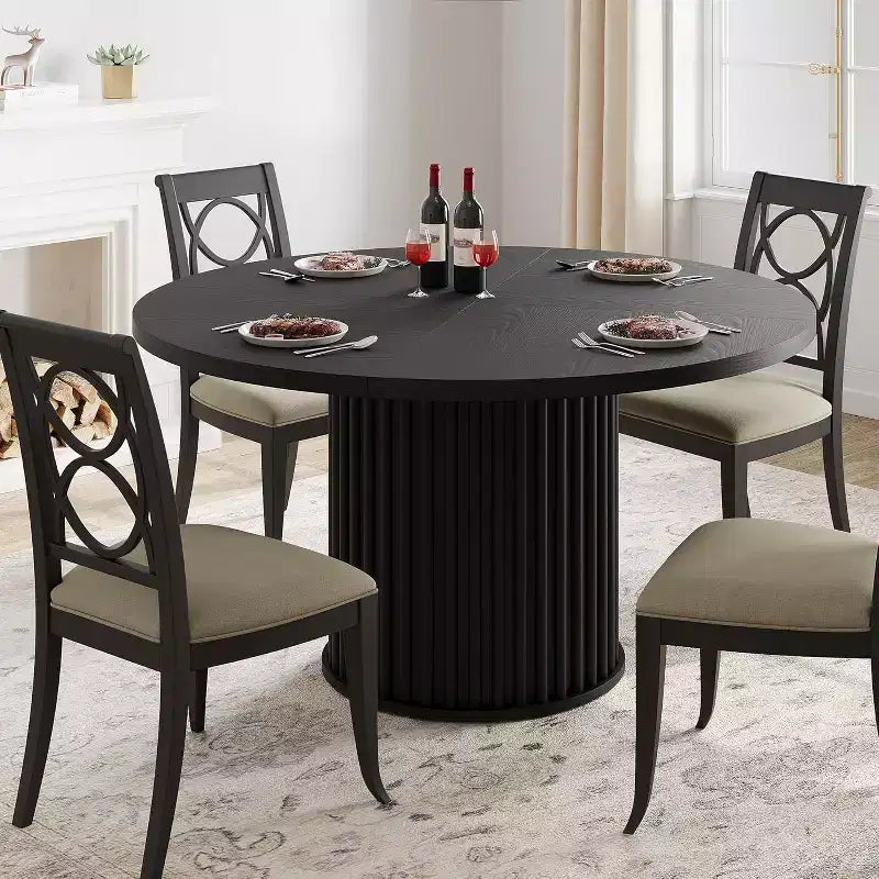 Acekool 47 Round Dining Table for 4-6, Industrial Kitchen Table with Waveform Metal Pedestal Base for Dining Room