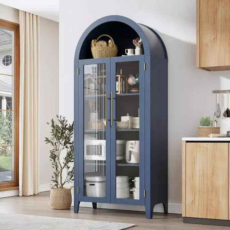 Acekool Arched Glass Door Cabinet , Bookcase Storage Cabinet with Glass Doors and Adjustable Shelf for Entryway