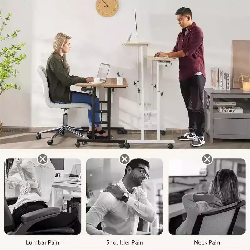 Bureau debout portable réglable en hauteur 67-155 cm, bureau d'ordinateur mobile avec roulettes, plateau inclinable et support CPU, chariot de table d'ordinateur portable roulant pour bureau à domicile