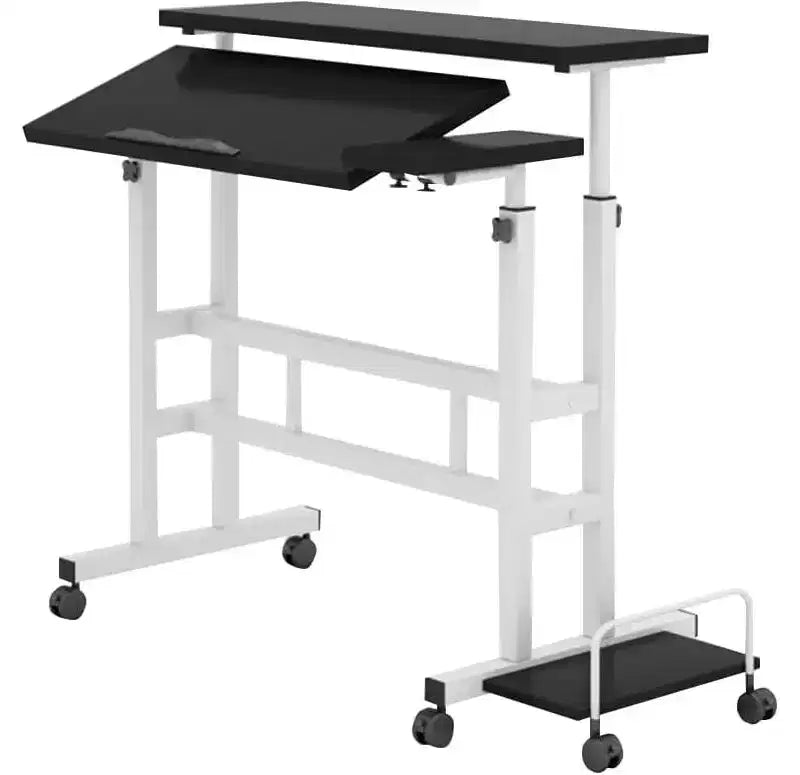 Portable Standing Desk Adjustable Height 26.4-61,Mobile Computer Desk with Wheels,Tiltable Top&CPU Stand,Rolling Laptop Table Cart for Home Office