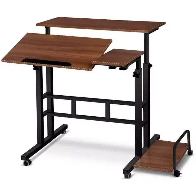 Bureau debout portable réglable en hauteur 67-155 cm, bureau d'ordinateur mobile avec roulettes, plateau inclinable et support CPU, chariot de table d'ordinateur portable roulant pour bureau à domicile
