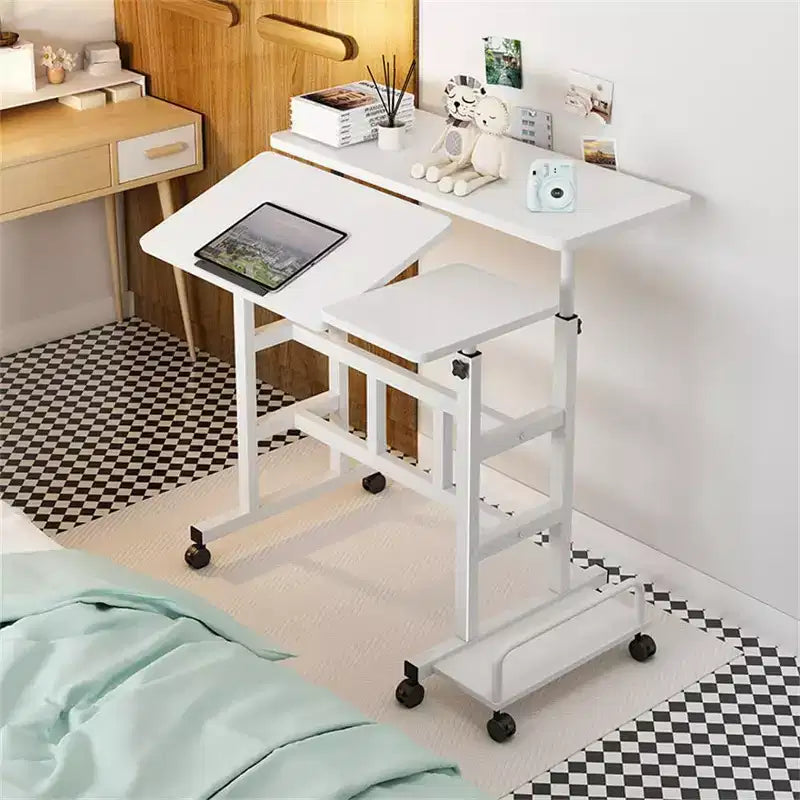 Bureau debout portable réglable en hauteur 67-155 cm, bureau d'ordinateur mobile avec roulettes, plateau inclinable et support CPU, chariot de table d'ordinateur portable roulant pour bureau à domicile