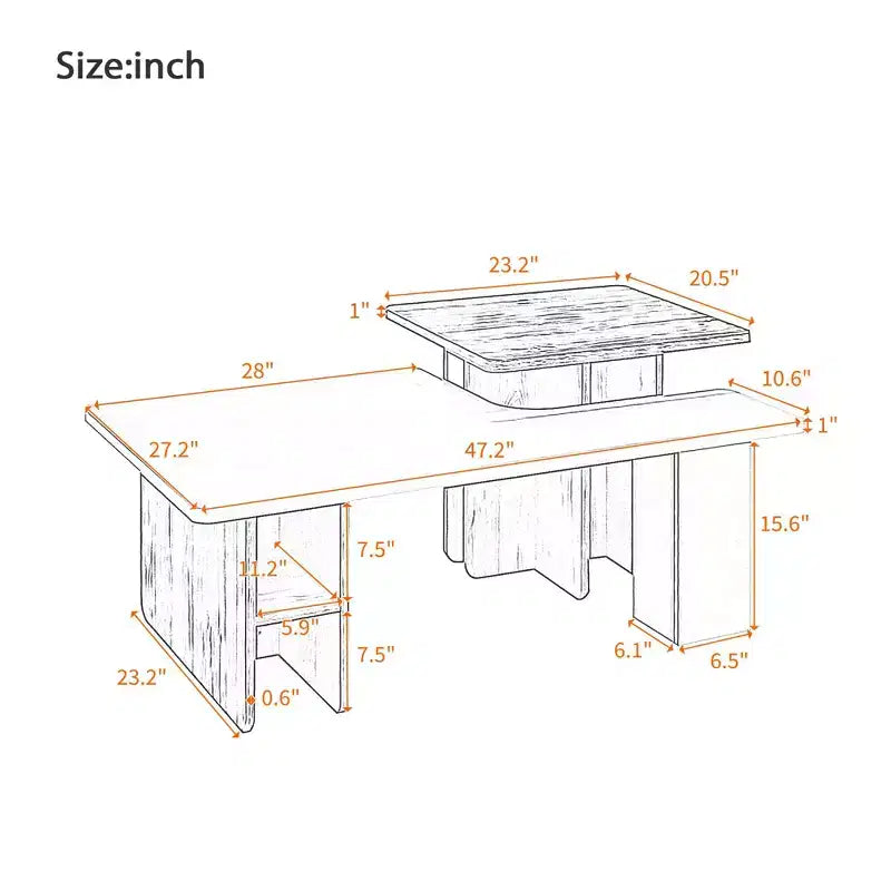 Table basse gigogne pour salon, table d'appoint de style rustique, table basse en bois avec rangement, capacité de 45 kg (milieu) / 18 kg (bord)