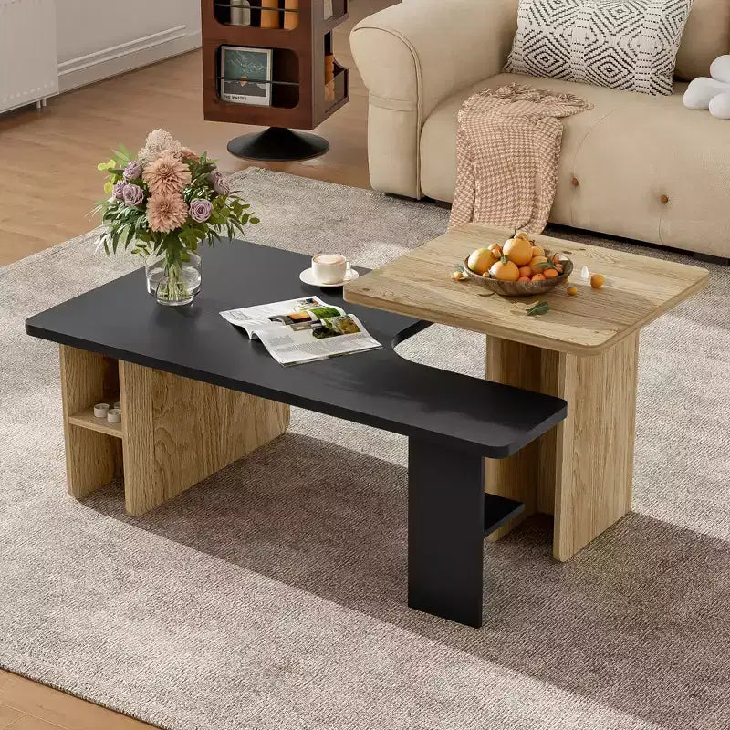 Table basse gigogne pour salon, table d'appoint de style rustique, table basse en bois avec rangement, capacité de 45 kg (milieu) / 18 kg (bord)