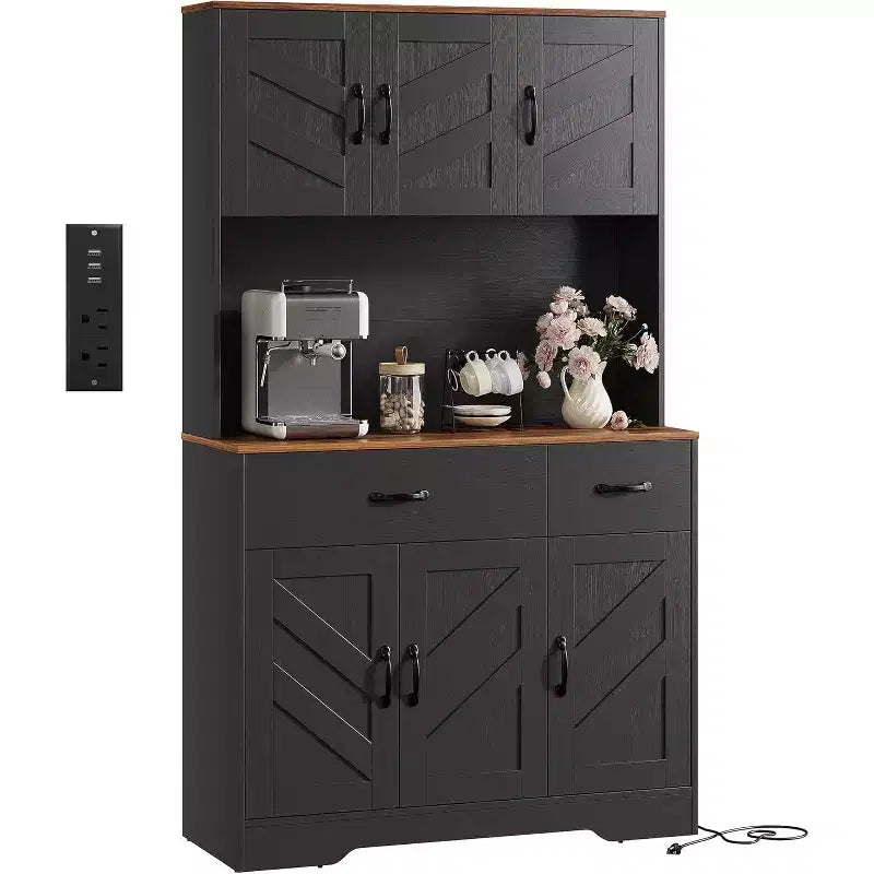 Acekool White 71 Kitchen Pantry Cabinet with Charging Station, Drawer & Adjustable Shelves, Farmhouse Storage for Dining or Living Room