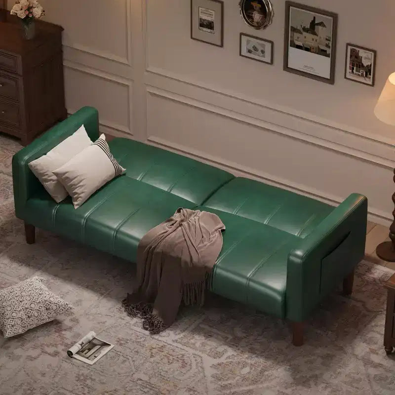 Canapé-lit futon en similicuir de 75'', causeuse convertible, dossier réglable, poches latérales, canapé-lit peu encombrant pour petits espaces