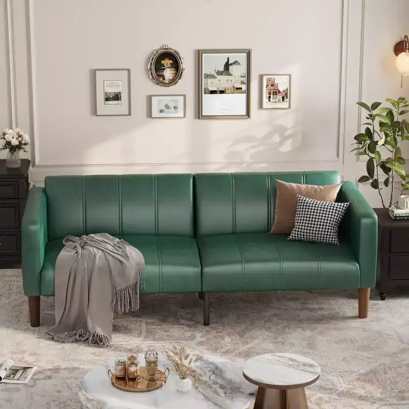 Canapé-lit futon en similicuir de 75'', causeuse convertible, dossier réglable, poches latérales, canapé-lit peu encombrant pour petits espaces