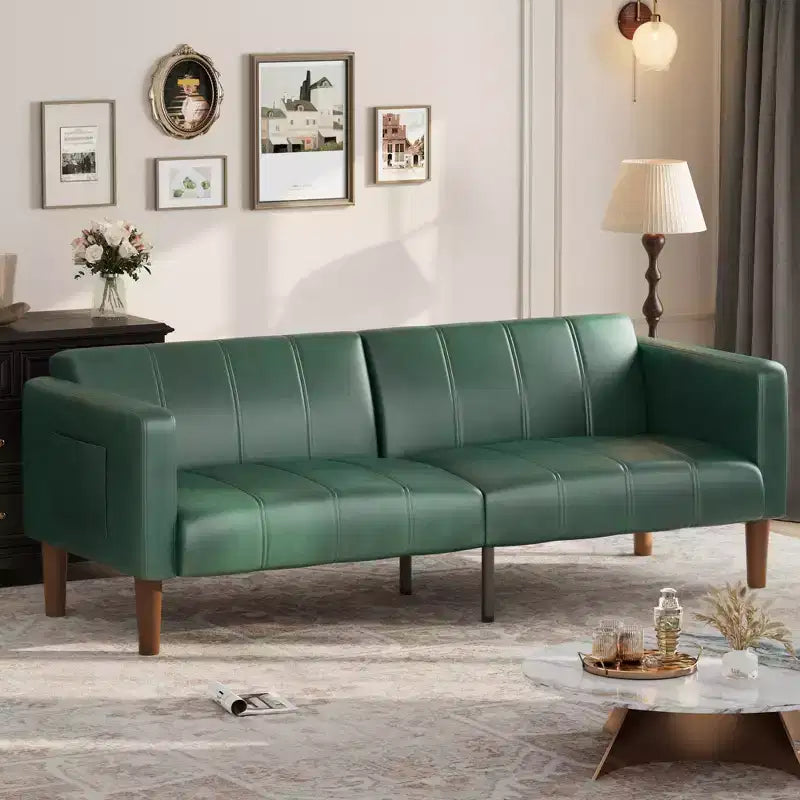 Canapé-lit futon en similicuir de 75'', causeuse convertible, dossier réglable, poches latérales, canapé-lit peu encombrant pour petits espaces