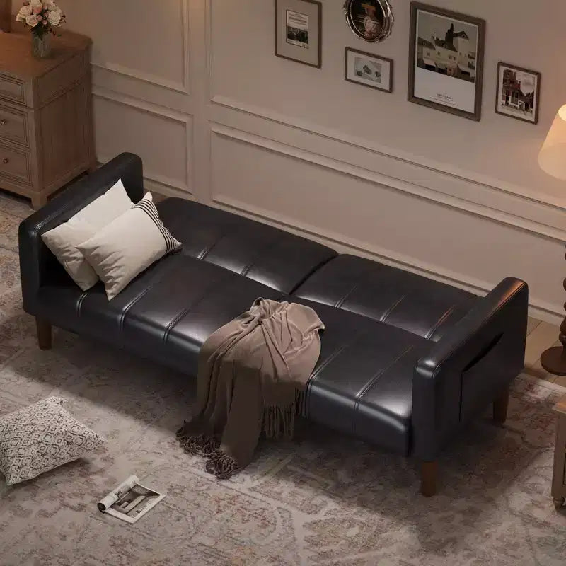 Canapé-lit futon en similicuir de 75'', causeuse convertible, dossier réglable, poches latérales, canapé-lit peu encombrant pour petits espaces