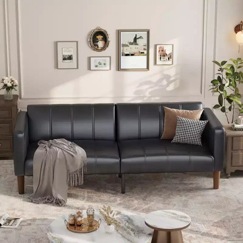 Canapé-lit futon en similicuir de 75'', causeuse convertible, dossier réglable, poches latérales, canapé-lit peu encombrant pour petits espaces