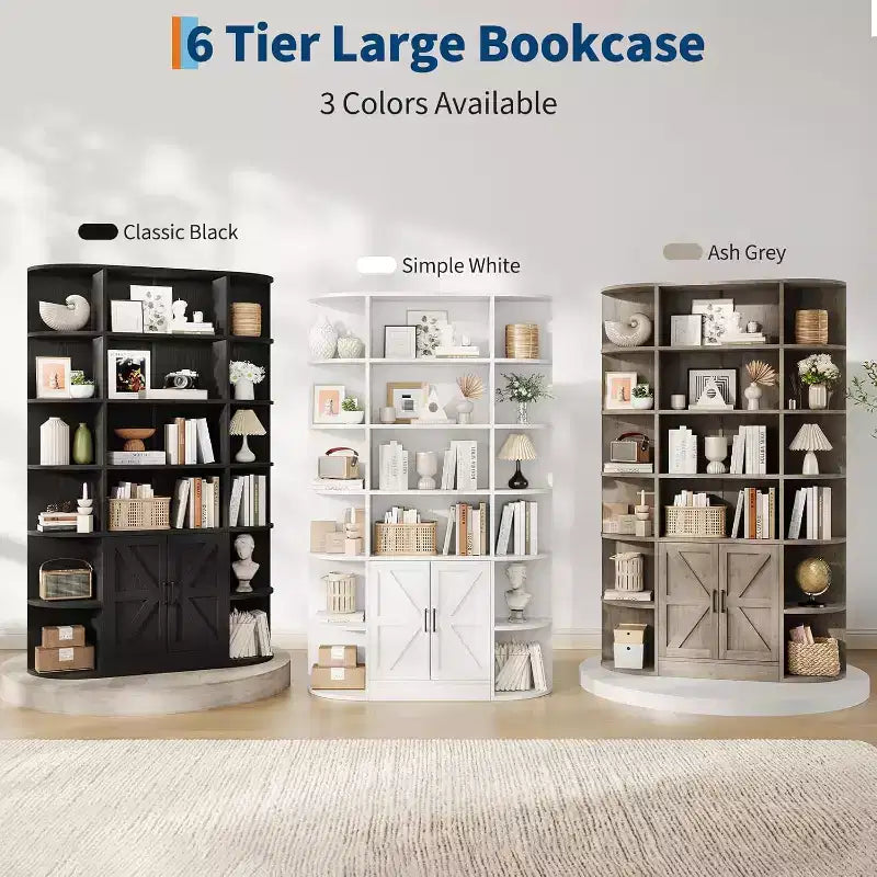 Étagère à livres pour enfants de 75 po de hauteur à 6 niveaux avec armoire de rangement et portes, organisateur pour chambre à coucher