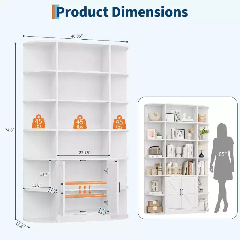 Étagère à livres pour enfants de 75 po de hauteur à 6 niveaux avec armoire de rangement et portes, organisateur pour chambre à coucher