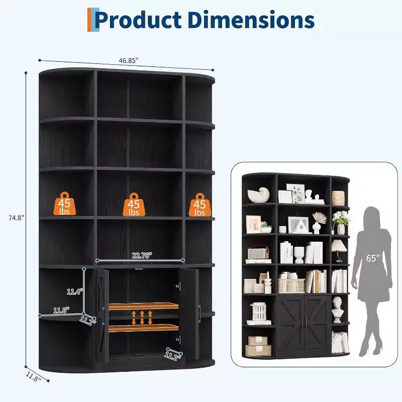 Étagère à livres pour enfants de 75 po de hauteur à 6 niveaux avec armoire de rangement et portes, organisateur pour chambre à coucher