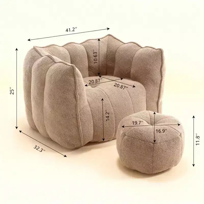 Pouf carré doux avec rembourrage en mousse haute résilience, canapé paresseux avec repose-pieds et housse amovible pour adultes, jeux vidéo, lecture et télévision