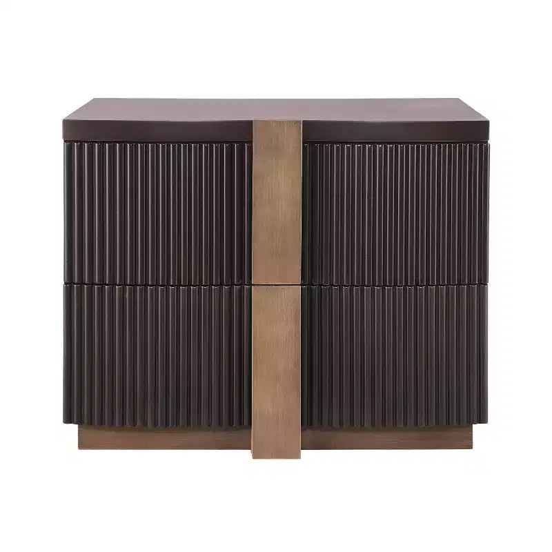 Table de chevet cannelée 2 tiroirs style Mid-Century Modern