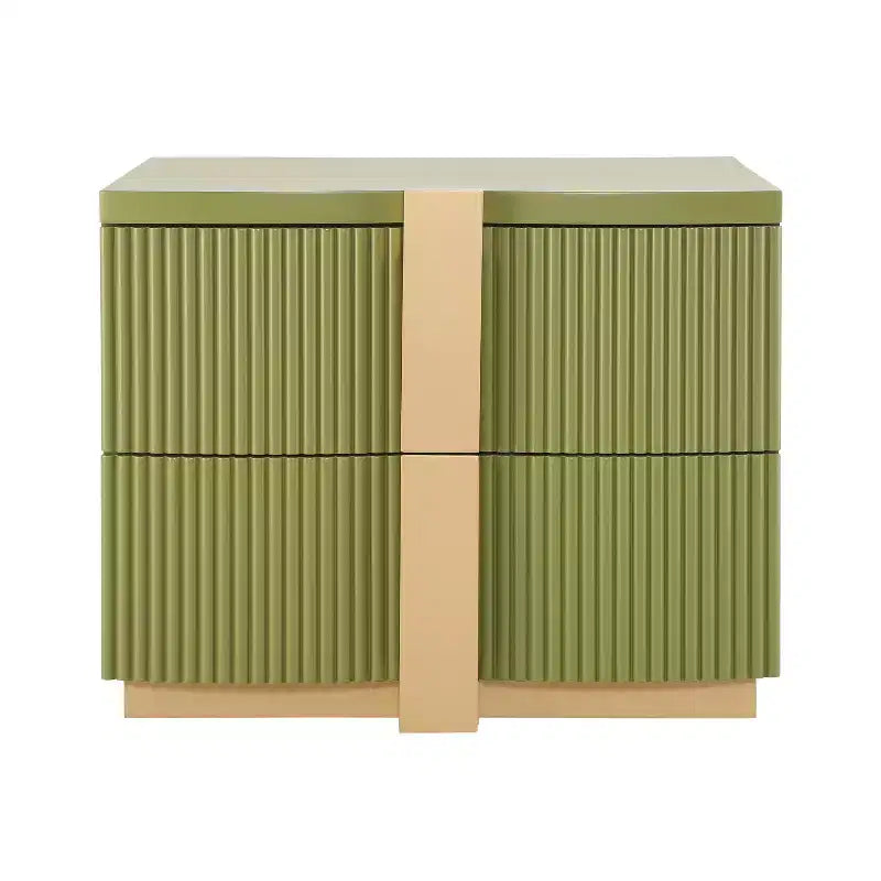 Table de chevet cannelée 2 tiroirs style Mid-Century Modern