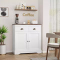 Farmhouse White Buffet Cabinet with Storage, Kitchen Sideboard with 2 Doors and 2 Drawers, Wooden Coffee Bar Cabinet for Dining Room, Living Room