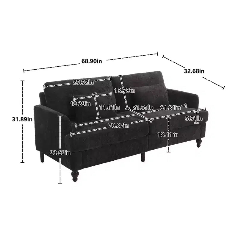 Canapé 2 places en tissu chenille style moderne milieu de siècle, canapé rembourré pour salon et chambre, pieds en bois marron