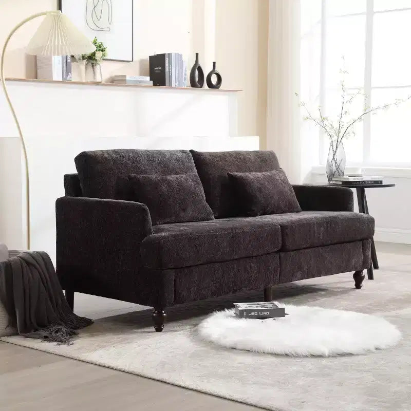 Canapé 2 places en tissu chenille style moderne milieu de siècle, canapé rembourré pour salon et chambre, pieds en bois marron