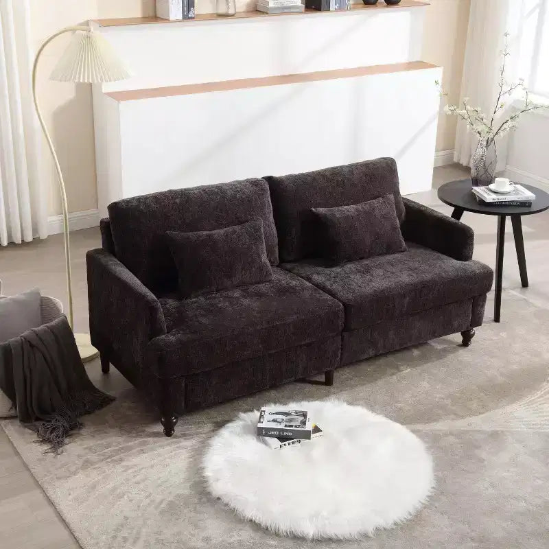 Canapé 2 places en tissu chenille style moderne milieu de siècle, canapé rembourré pour salon et chambre, pieds en bois marron